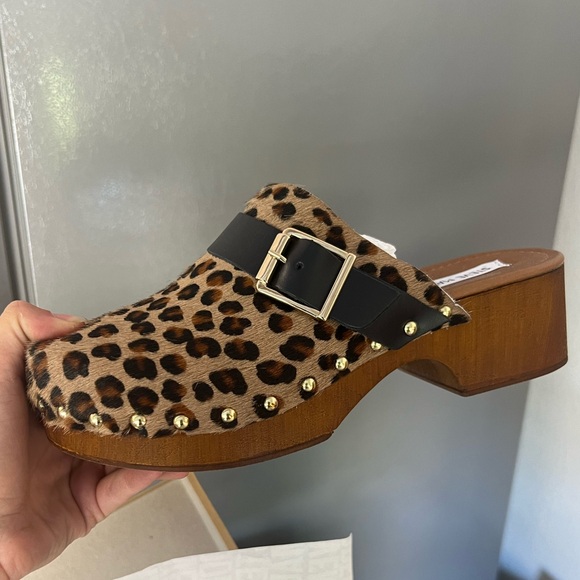 steve madden dana leopard clogs heels shoes slides - Picture 6 of 7